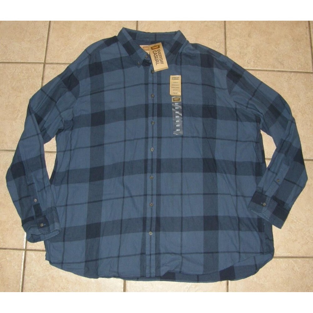 FOUNDRY Mens Sz 3XL Tall Blue Plaid Classic Fit Soft Flannel Button Up Shirt NEW